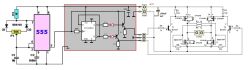 Schemat elektroniczny z układem NE555, CD4013 i mostkiem H z tranzystorami MOSFET