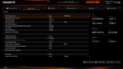 Zrzut ekranu BIOS-u Gigabyte w trybie Advanced z ustawieniami CPU i pamięci