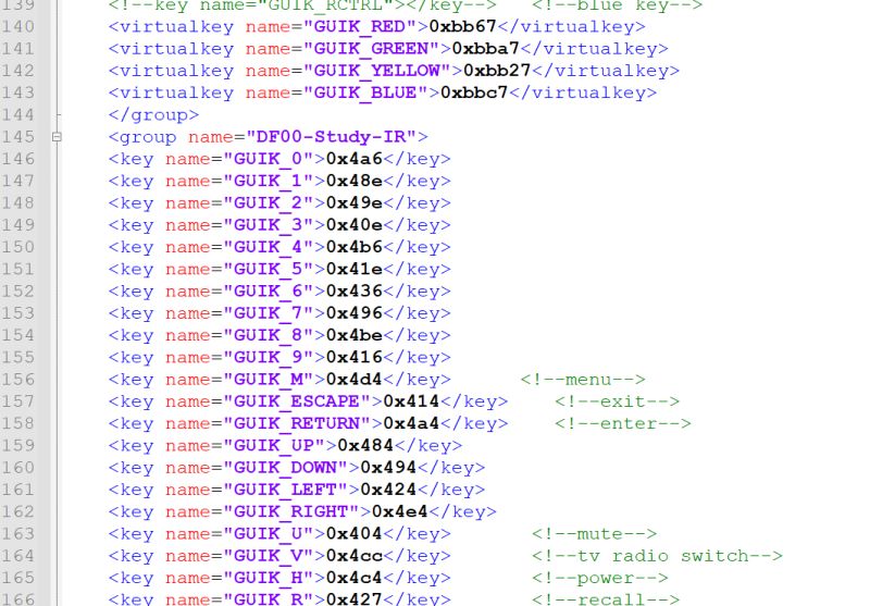 Screenshot of XML key mapping for the DF00-Study-IR group