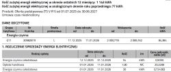 Fragment faktury za energię z tabelami odczytu licznika i opłat, w tym „Opłata handlowa”.