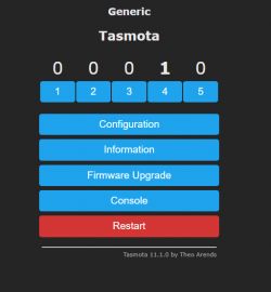 Tasmota 11.1.0 User Interface Tasmota interface displaying activation of one channel.