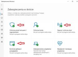 Panel zabezpieczeń systemu Windows z zaznaczeniami przy opcjach ochrony.