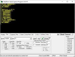 RealTerm program interface displaying boot log data.
