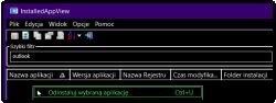 Okno programu InstalledAppView z filtrem „outlook” i podświetlonym przyciskiem do odinstalowania aplikacji.