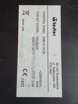 Nameplate of the boiler control panel
