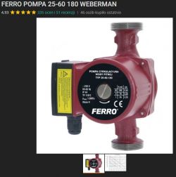 Pompa cyrkulacyjna wody pitnej Ferro z serii 25-60-180 na białym tle.