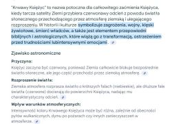 Fragment tekstu o Krwawym Księżycu z wyróżnionym akapitem dotyczącym symboliki zjawiska