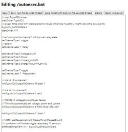 Screenshot of editing an autoexec.bat file with TuyaMCU configuration instructions.