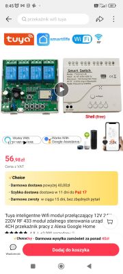 Tuya smart switch module with four relays and casing.