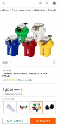 Zestaw pięciu kolorowych żarówek LED SMD 5050 T5 R5 B8,5D.