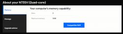 ASUS N73SV RAM Capacity Information Screenshot showing the maximum RAM capacity for the ASUS N73SV laptop.