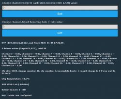 Application interface with energy calibration and reporting rate settings.