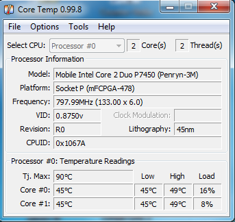 Toshiba Satellite P500 - podkręcanie Mobile Intel Core 2 Duo CPU P7450 @ 2.13GHz