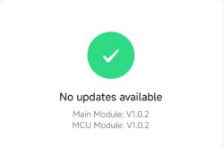 Screen indicating no updates available, showing the main module and MCU module version as V1.0.2.