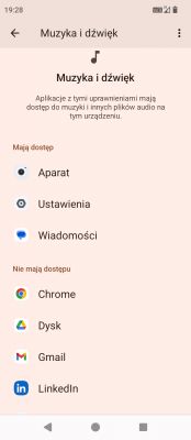 Lista aplikacji z dostępem do funkcji muzyki i dźwięku na urządzeniu.