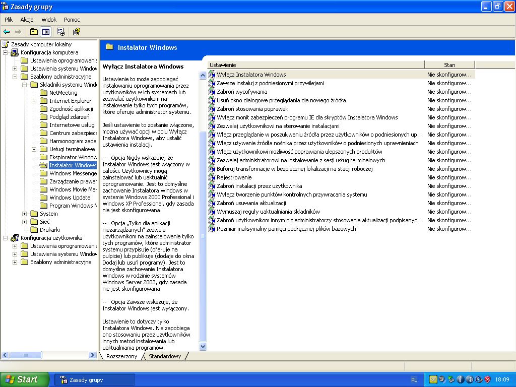 Jak zablokować instalację programów na koncie ograniczonym w Windows XP?