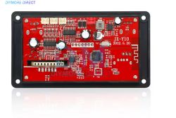 Czerwony moduł elektroniczny JX-Y10 z oznaczonym wejściem antenowym FM