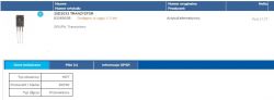 Zdjęcie ekranu przedstawiające informacje o tranzystorze 2SD2033, produkcie alternatywnym marki ROHM.
