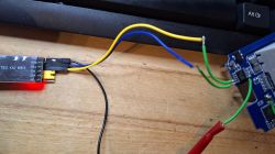 USB to TTL connection using wires to a circuit board.