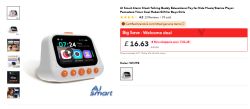 AI Smart digital alarm clock with color display and control buttons, shown on an online store page.