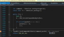 Code editor window in Visual Studio with a C language code snippet.