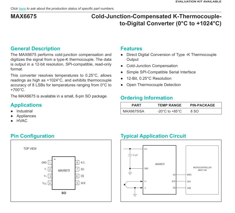 Diagram of applications for MAX6675 chip