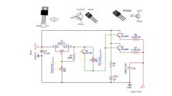 Schematic diagram of a bench power supply with components like LM317T, TIP3055, and BD139.