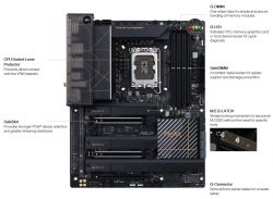 Widok płyty głównej Asus ProArt Z690-Creator z opisanymi elementami jak Q-LED, SafeSlot i inne.