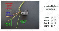 12-pinowa kostka immobilisera z oznaczeniami pinów.