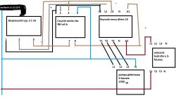 Schemat podłączenia instalacji elektrycznej z trzema fazami i pompą głębinową.