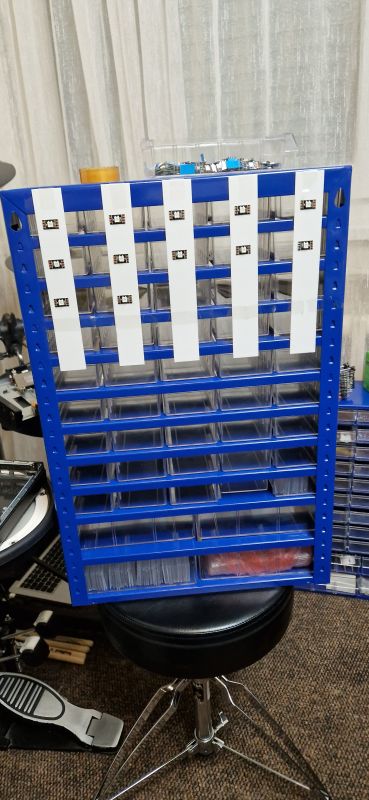 Smart Workshop Drawers Project with LED Workshop shelf with blue drawers and installed WS2812B LED strips.