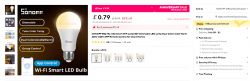 Product page displaying the SONOFF smart Wi-Fi LED bulb.