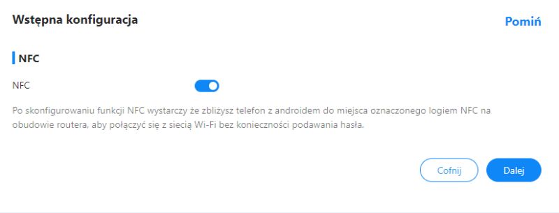 Ekran konfiguracji NFC routera ZTE z przyciskiem aktywacji i opisem funkcji.