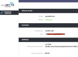 ecoNET control panel with ecoSOL 500 identifier and Connected status