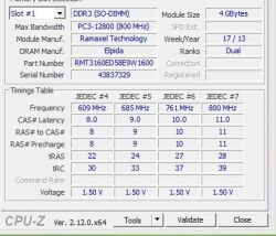 Zrzut ekranu z programu CPU-Z pokazujący szczegóły pamięci DDR3.