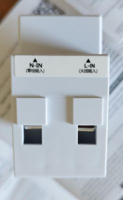Photo of the front part of an electrical device with ports labeled N-IN and L-IN.