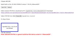 Selected OTA file is a generic build; device requires irRemoteESP variant.