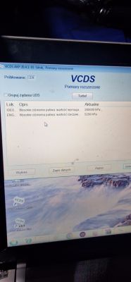 Ekran diagnostyczny VCDS z pomiarem ciśnienia paliwa.