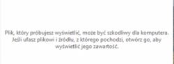 Komunikat systemu Windows ostrzegający o potencjalnie szkodliwym pliku PDF
