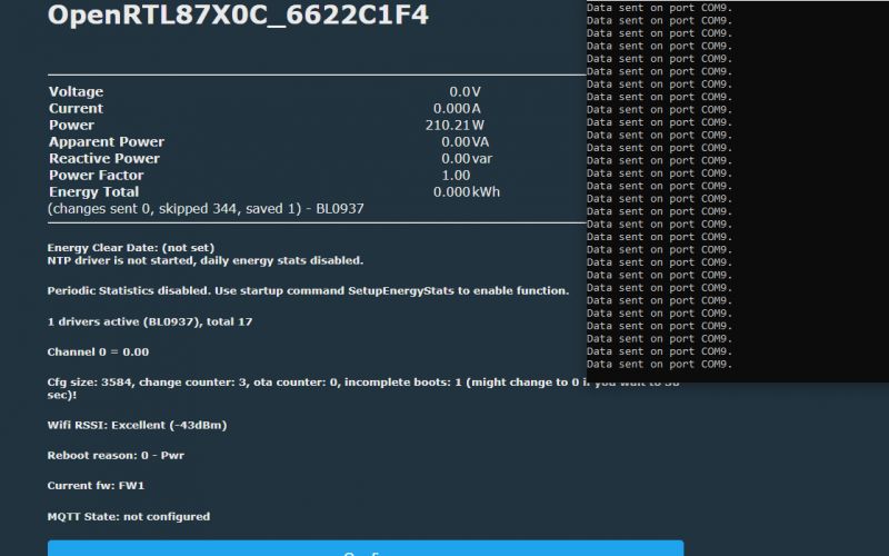 Screenshot of OpenRTL87X0C system test displaying measurement data and system status.