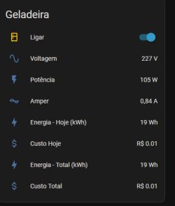 Refrigerator control panel showing power consumption and cost values