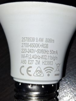 Close-up of an LED bulb with visible technical markings.