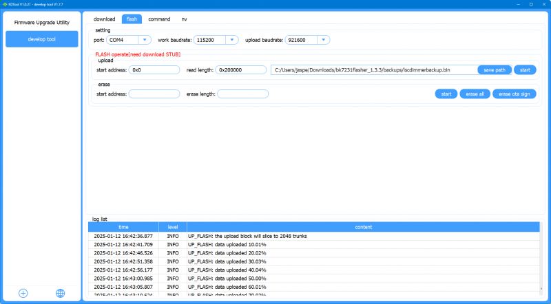RDTool Interface with Flashing Settings RDTool interface displaying the flash tab with transmission settings