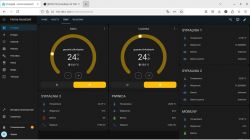 Home Assistant user interface displaying temperature, humidity, and battery level data for various rooms.