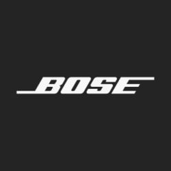 Białe logo Bose na czarnym tle