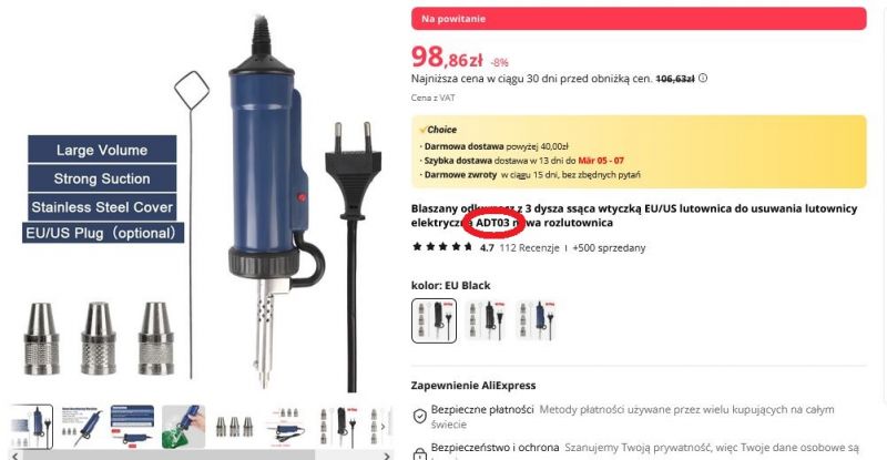 BBT - 580 - półautomatyczny odsysacz cyny z Aliexpress. Poznaj sprzęt zanim podejmiesz decyzję.