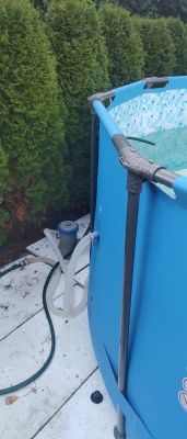 Ogrzewanie wody w basenie 12m3 za pomocą kozy z płaszczem wodnym i drewna