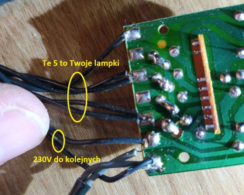 Podłączenie lampek choinkowych LED z 7 przewodami bez sterownika