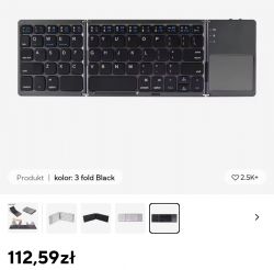 Składana bezprzewodowa klawiatura z touchpadem w kolorze czarnym.