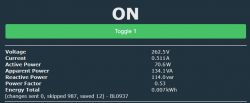 Screenshot of a user interface showing the on state with energy information for device BL0937.